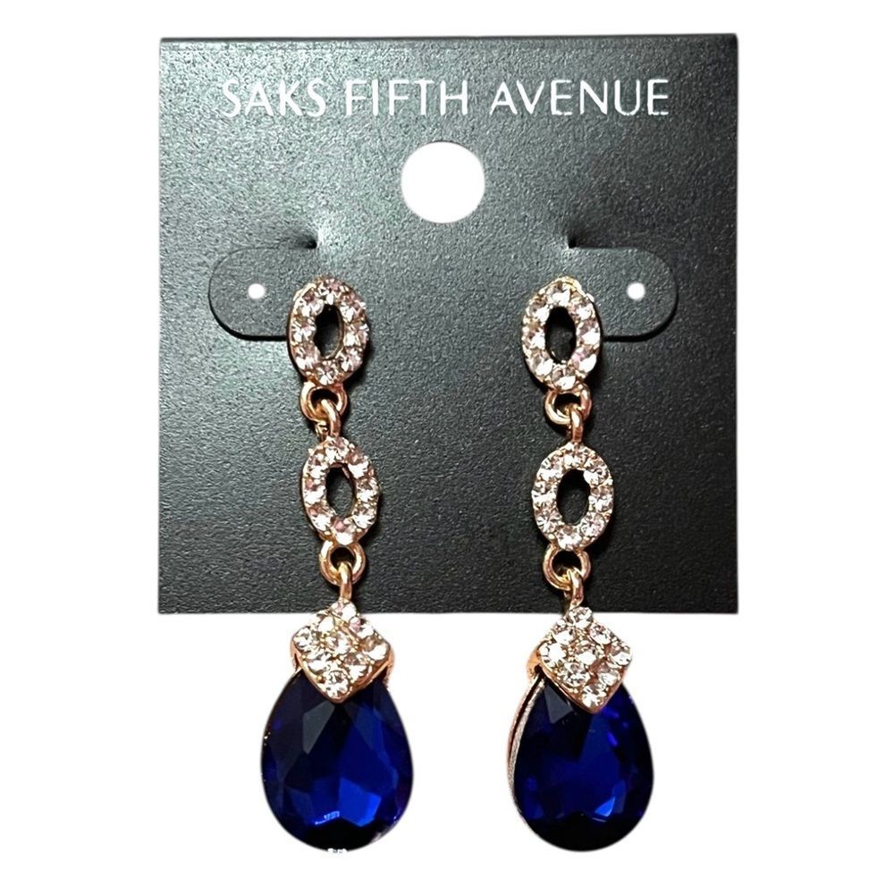 Saks Fifth Avenue Gold-Tone Earrings with Deep Blue Teardrop Crystals